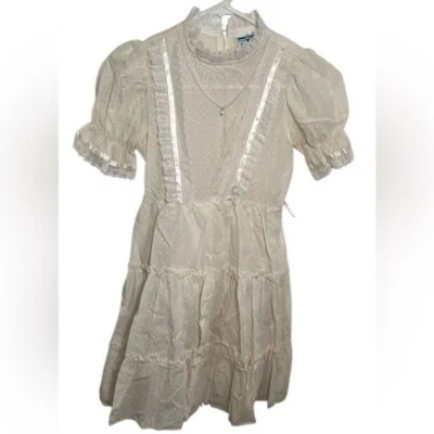 Vintage Sears Roebuck & Company Girls Size 10 Dress Cream White Lace Polka Dots - Image 1 of 4