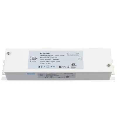 Dimmable LED driver, 24v 50w Class 2 Triac 2.08A for LED tape light cabinet - Image 1 of 4
