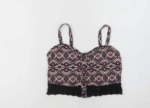 New Look Womens Pink Cotton Blend Cropped Tank Size 12 - Lace Detail - Picture 1 of 12