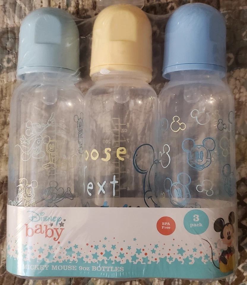 BABY BOTTLE SET 3 - BOYS - Girls DISNEY MICKEY MOUSE Lines - 9 oz BPA