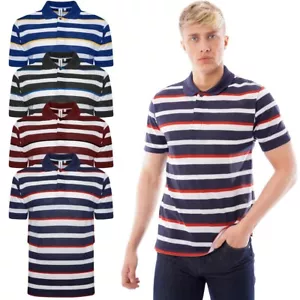 Mens Striped Polo Shirts Pique Short Sleeve Yarn Dyed T-Shirt Casual Top M - 3XL - Picture 1 of 21