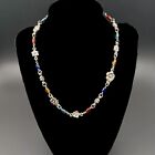 Philippe Audibert Vintage Necklace Silver Tone Metal Flowers Colored Glass Beads