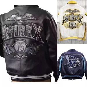Men's Avirex Bomber Nitro Run Aviators King Embroidered Leather Bomber Jackets - Imagen 1 de 8