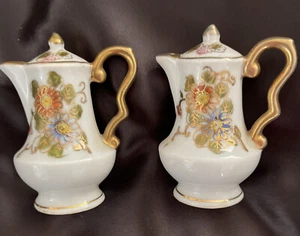 Vintage Salz & Pfeffer Imari besetzt Japan weiße Teekannen goldene Zierleiste 2,5 Zoll hoch - Bild 1 von 7