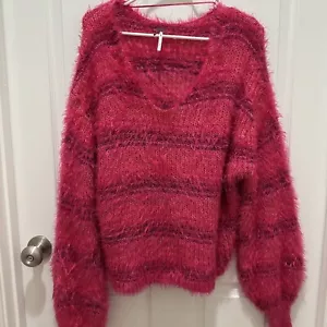 Maglione Pullover Gelato Rosa Caldo Free People Taglia Media Tessuto Ciglia Nuovo - Foto 1 di 7