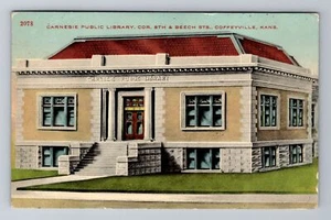 Coffeyville KS-Kansas, Carnegie Public Library, antica, cartolina d'epoca c1912 - Foto 1 di 2