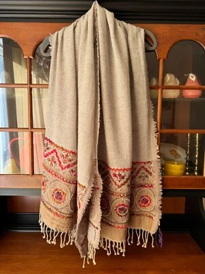 NWT Beautiful Jain  100% Wool Cinnamon Shawl India 72" x 26" Beaded Fringe Wrap - Image 1 of 4