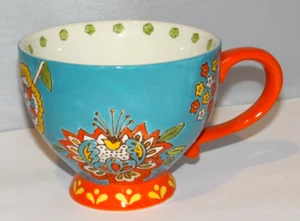 Taza de café floral de cerámica pintada a mano de cera holandesa taza de café azul azulado naranja - Imagen 1 de 10