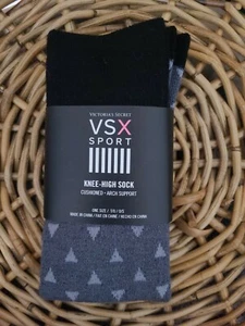 Victoria' Secret PINK Knee High Socks Black Greys with Triangles Pattern NWT OS - Picture 1 of 4