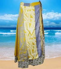 Boho Gypsy Summer Skirt Silk Double Layered Reversible Party Wear Onesize