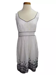 Anthropologie Future Paradise Dress White Sz 8 Embroidered Flowers V Neck Lined - Picture 1 of 5