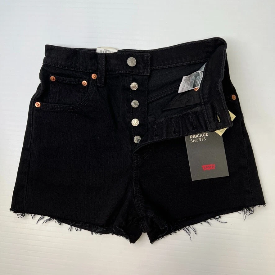 Levi's Women SZ 25 Ribcage Shorts Button Fly Super High Rise Cutoff Black