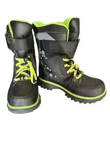 Wonder Nation Unisex Boots Size 3, Black/ Green/Gray, Strap and Tie Closer - Picture 1 of 6