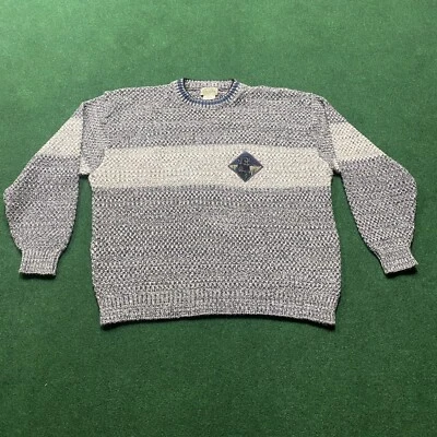 复古条纹毛衣男式 2XL 灰色 90S 动物狗拉布拉多运动衫美国 — 第 1/4 张图片