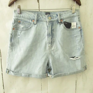 New Gap Mom Jean Denim Shorts 8 29 High Waisted Rise Light Destroyed Holes - Picture 1 of 9