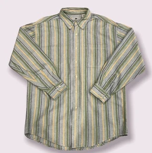 Vintage LL Bean Striped Yellow Green Blue Button Down Shirt 970s XL - Picture 1 of 9