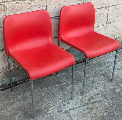 Pair of Vintage 1980's Kusch+ Co Red Stackable Lounge Lobby Office School Chairs - Image 1 of 4