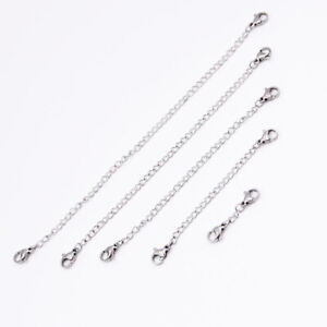 2pcs Real 925 Sterling Silver Necklace Extender Safety Chain 2 Lobster Clasp