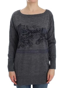 Suéter Ermanno Scervino Gris Estampado de Lana Largo Cuello Redondo Top IT44/US M PRECIO DE VENTA SUGERIDO POR EL FABRICANTE $630 - Imagen 1 de 9