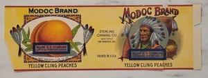 ADVERTISING Label Modoc Brand Yellow Cling Peaches Sterling San Francisco Damage - Picture 1 of 1