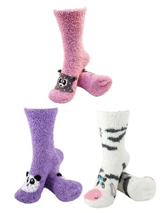 Women's Fuzzy Cozy Warm Cute Animal Home Bed Cabin Socks - 3 Pair (Asst 30) - Picture 1 of 1