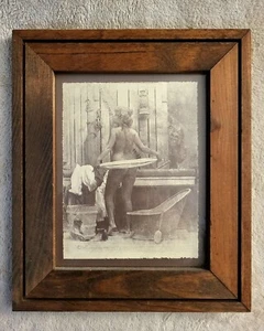 Vintage R. Hendrickson Nude Woman Bathtub Sepia Art Print Framed 8.5" x 10" - Picture 1 of 4
