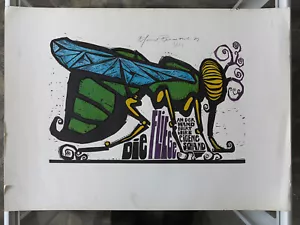 Linocut Print Die Bow Tie Signed From Klaus Rosanowski True Vintage 1971 - Picture 1 of 4