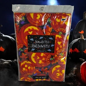 halloween pumpkin Round Flannel Back 60" Fall Holiday Table Cloth New Old Stock - Picture 1 of 11