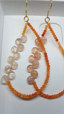 pietra del sole e pietra preziosa corniola orecchino argento sterling 925... - Immagine 1 di 4