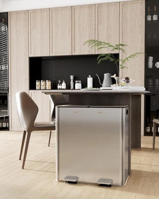 2X8Gal(2x30l) Stainless Steel Dual Compartment Trash Can w Step-on Recycling Bin - Image 1 of 4