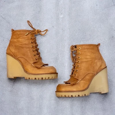 Botas de cuña Tory Burch Howard de colección de la década de 2010 de cuero tostado con flecos para mujer 6 Foto 1 de 4