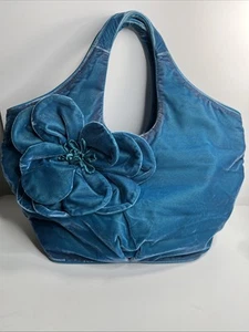 Rare Kate Spade Velour / Velvet Blue Flower Bucket/ Shoulder  Bag - Picture 1 of 14
