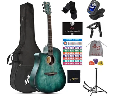 WINZZ 41" Left Handed Acoustic Guitar Starter Bundle with Bag, Stand, Tuner - Image 1 of 3