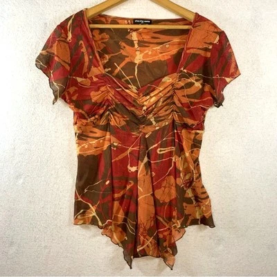 Vintage 90s Sheer Mesh Forest Fairy Top Sz M Babydoll Milkmaid Festival Boho Y2K - Image 1 of 4