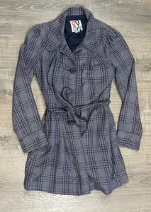 READ DESCRIPTION Vintage y2k Roxy Size XL Womens Plaid Peacoat Jacket w/ Belt - Picture 1 of 15