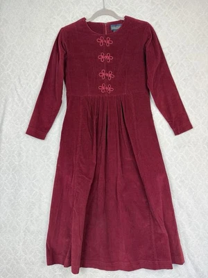 Vestido Camisa Pana De Colección Años 90 2 Pequeños Bolsillos Borgoña Modesto Maxi Cottage Boho Foto 1 de 4