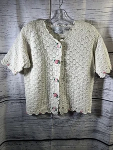 VTG Northern Isles Crochet Cardigan Top Womens Medium Cottagecore Sweater Boho - Picture 1 of 7