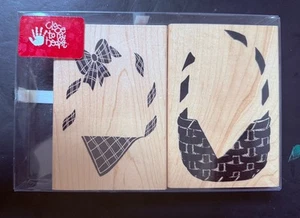 Lot of 2 Close to My Heart Fancy Picnic Flower Food Basket Wood Rubber Stamp - Picture 1 of 2