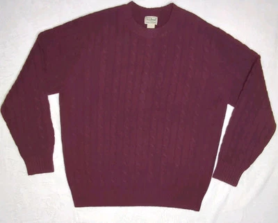 LL Bean Sweater Men's L-Reg Burgundy Lambs Wool Knit Jumper Cable Knit 0 WW47 - Image 1 of 4