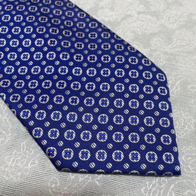 路易威登蓝色丝绸图案领带尺寸标准男式上好二手无盒 — 第 1/4 张图片