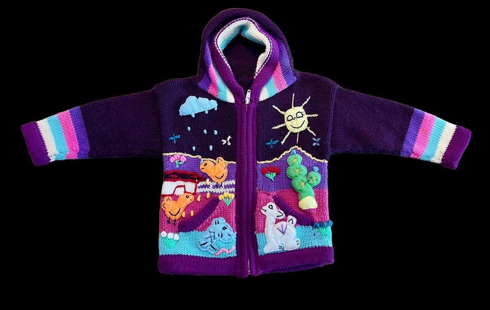 Suéter Grueso Vintage Hecho a Mano Crochet Niño Pequeño Cárdigan Diseño Primavera 2T/3T Foto 1 de 4