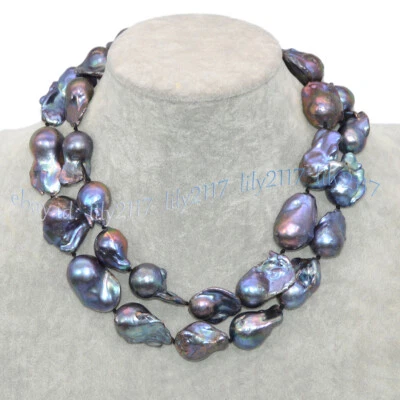 大量 正品 天然 黑南海 重生 巴洛克珍珠项链 36 英寸 — 第 1/4 张图片