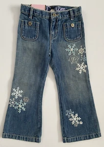 Baby Gap Girls Denim Jeans Bootcut Embroidered Snowflakes Light Wash Size 3 NWT - Picture 1 of 4