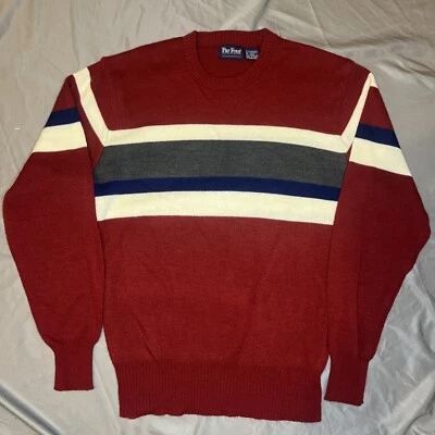 Vintage 80s Par Four Sportswear Striped Knit Golf Sweater Red Acrylic Men’s M - Image 1 of 4