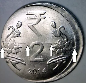2014 ERROR TWO CENT OFF CENTER HUGE RIM TO RIM CRACK 2 Rupee India Coin O/C NR - Picture 1 of 8