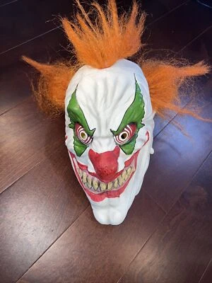 Clown Mask Crazy Halloween Horror Scary Latex Orange Hair Scary Grin Hypnotic - Image 1 of 4