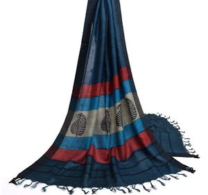 Sushila Vintage Teal Blue Dupatta 100% Pure Woolen Woven Zig-Zag Long Stole Veil - Picture 1 of 10