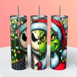 20oz Skinny Straight Christmas Tumbler New Jack Skellington Grinch - Picture 1 of 2