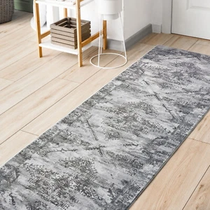 Hall Way Runner Rug Charcoal Gray Vintage Bedside Carpet Corridor Rugs 80x300cm - Picture 1 of 7