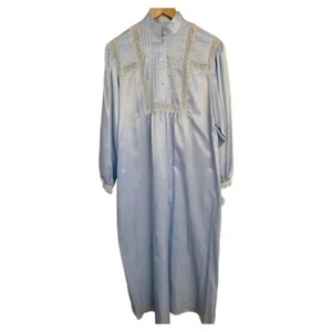 Steven's Blue Satin Lace Granny Prairie Cottage Core Grandma Nightgown Vintage - Picture 1 of 8